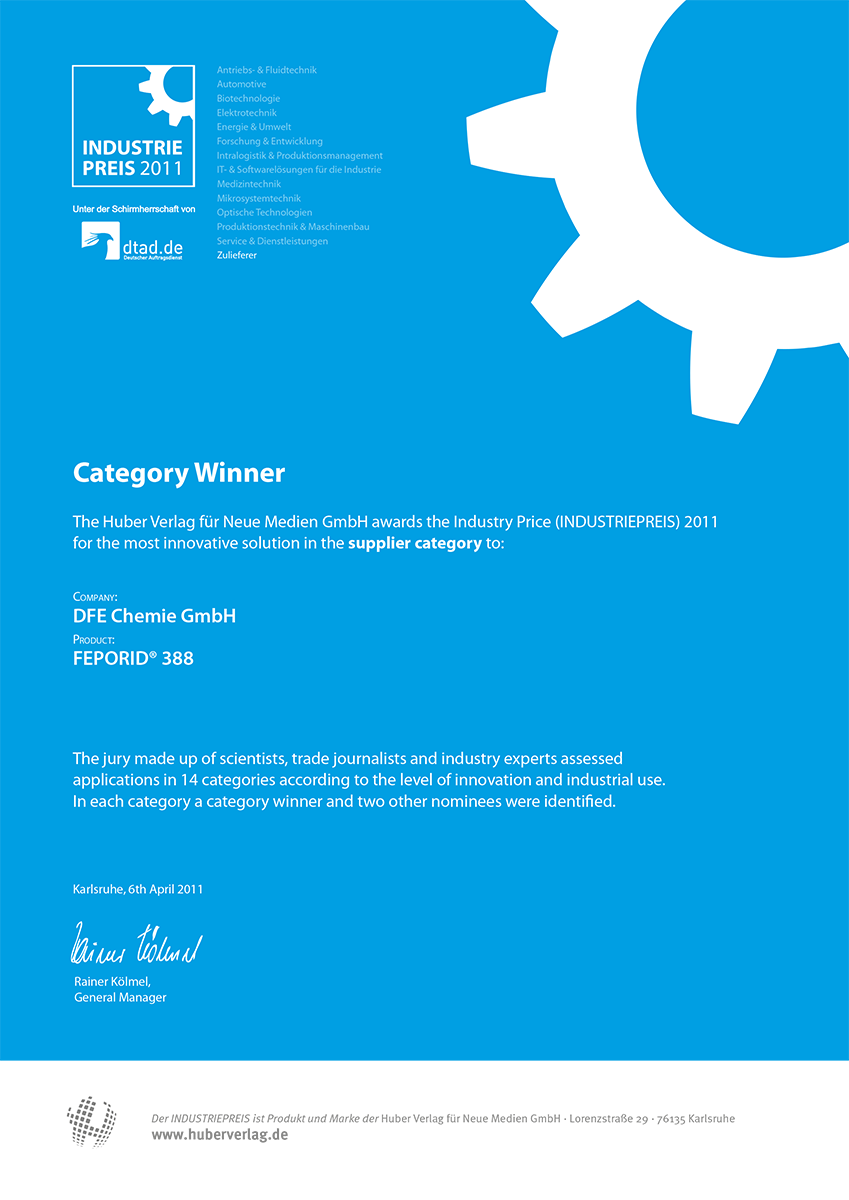 Industry Award 2011 certificate